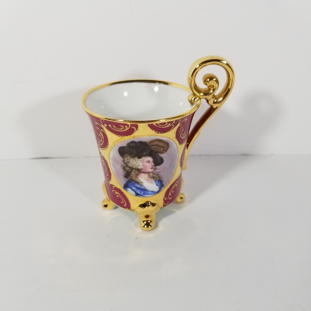 Vintage JWK Bavaria Western Germany Demitasse Footed Cup Portrait Purple Gold.